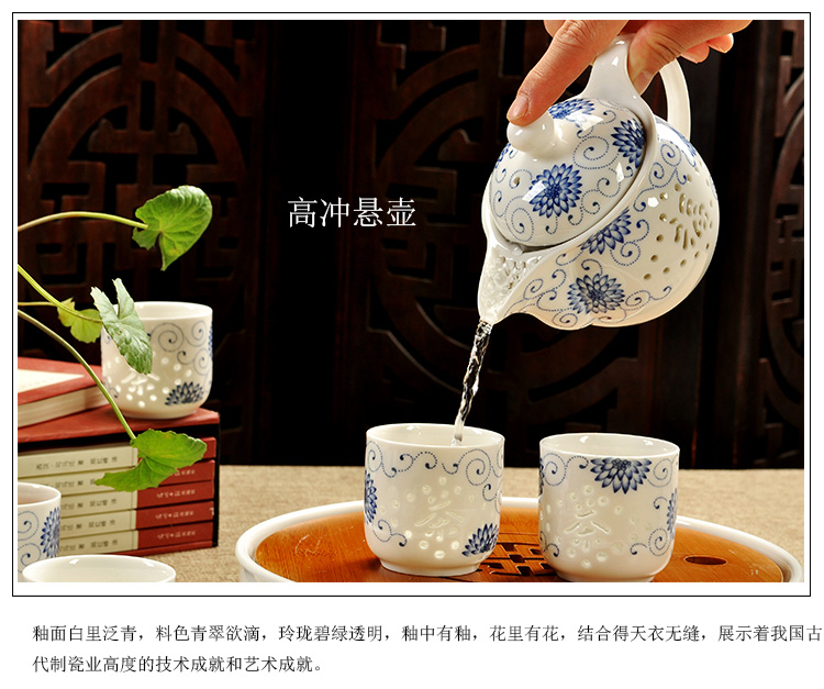Exquisite tea sets suit of blue and white porcelain ceramic big pot cup of a complete set of kung fu tea tea cup teapot tea tea set