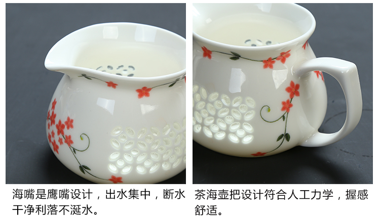 Fujian macros and exquisite tea sets of cellular kung fu tea cups of a complete set of ceramic household hollow out lid bowl and exquisite tea set