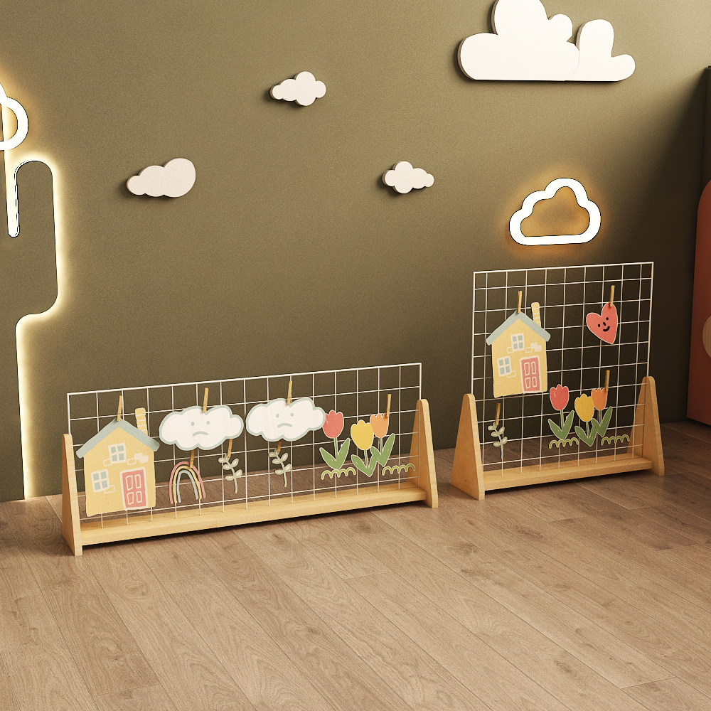 Kindergarten Mesh Show Rack Sub works Beauty work area Manual Painting Free to install Desktop Booth Solid Wood Shelve-Taobao