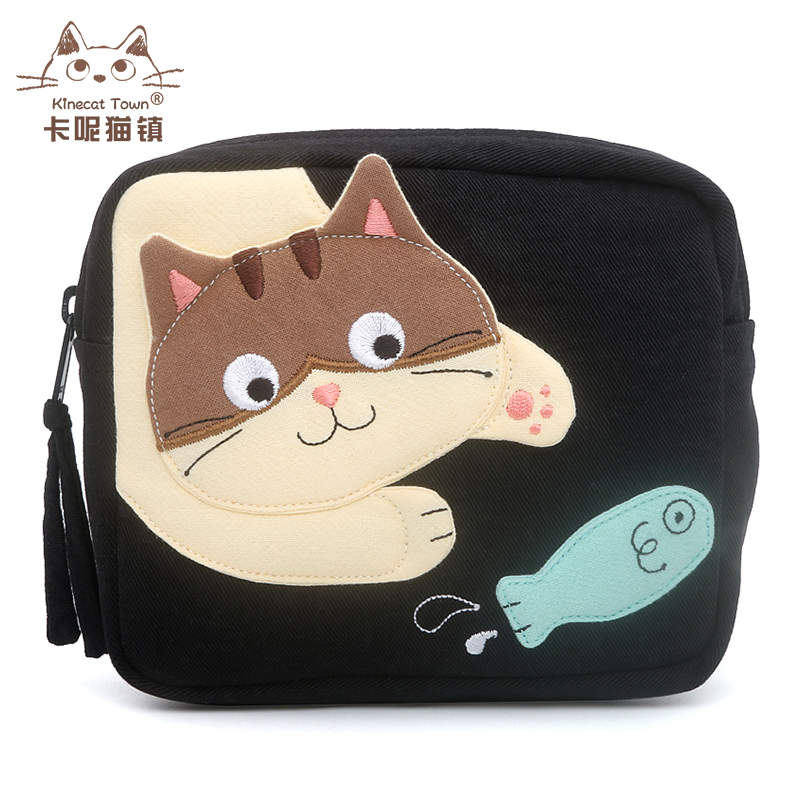 Japan Design Kine Cat Pure Cotton Handmade Collage Chasing Butterfly Cat Cute Day Department Short Clip Sanitary Cotton Containing Bag