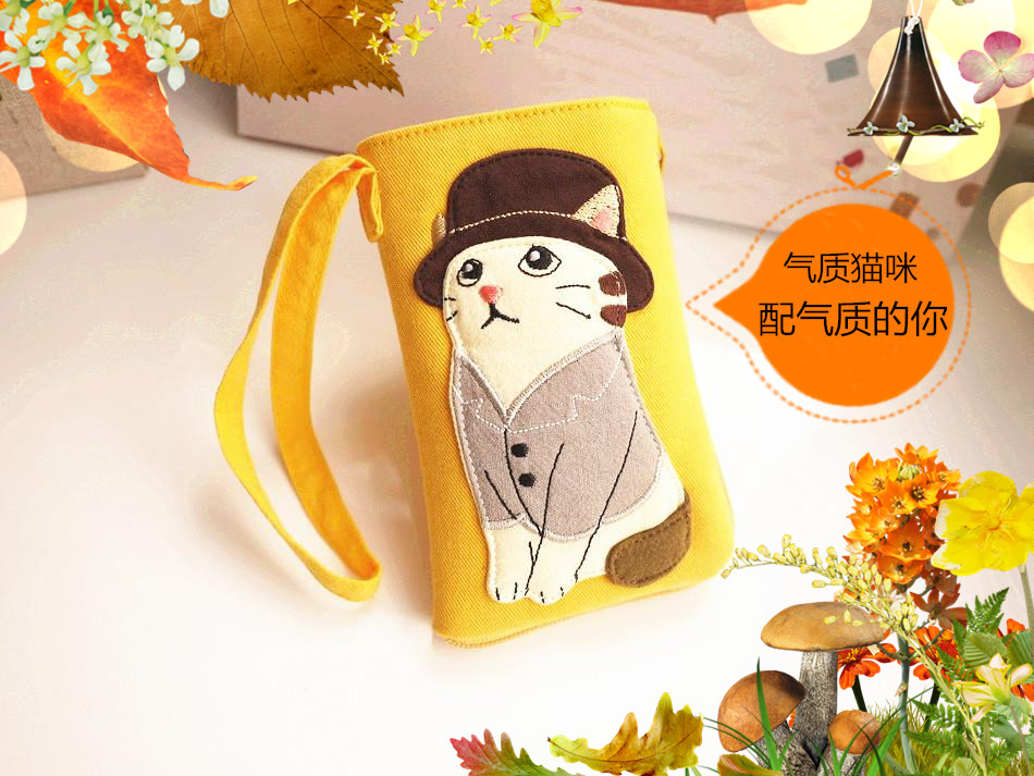 [Giải phóng mặt bằng] Nhật Bản minh họa mèo dễ thương đáng yêu mèo vải cotton đa chức năng túi xe ( ví móc chìa khóa nữ