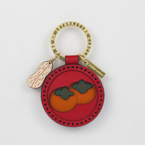 Persimmon genuine leather handmade car key button things a good thing happen with a pendant persimmon persimmon good luck gift