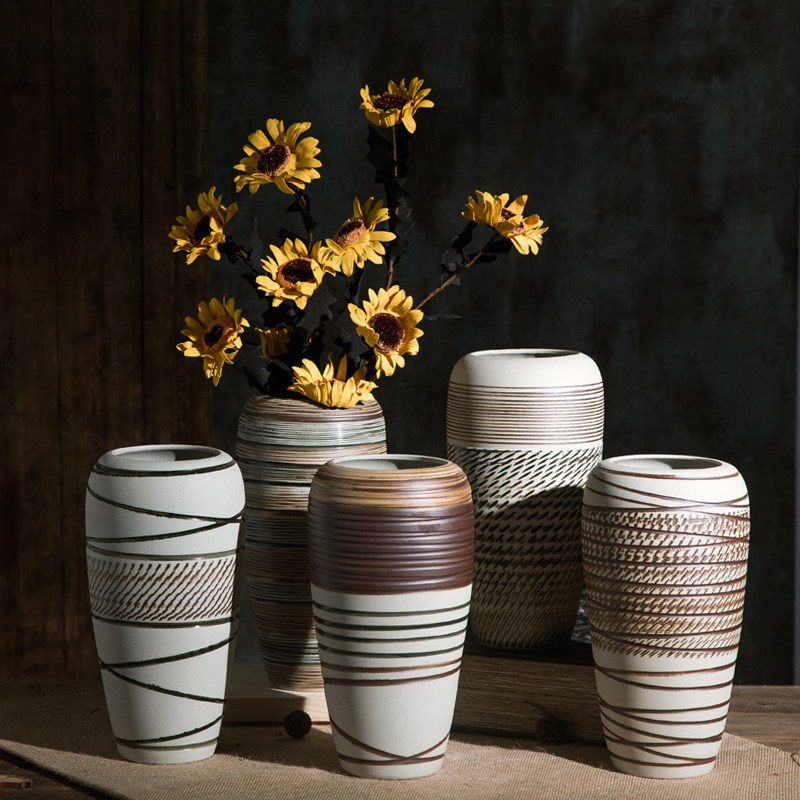 Jingdezhen ceramic vase rough clay pot small retro porcelain Zen flower living room decoration creative hydroponic flower arrangement