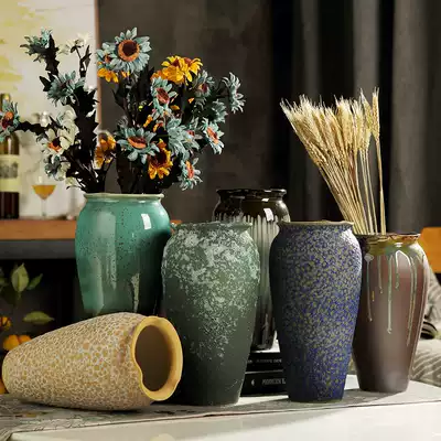 Ceramic hydroponic flower vase retro old ornaments living room flower arrangement Jingdezhen coarse pottery jar table decoration decoration