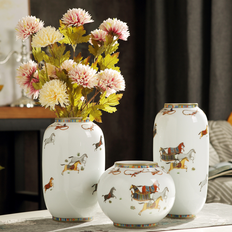 Jingdezhen New Chinese-Style Home Model Room Ceramic Vase Modern Minimalist Dining Table Decoration Ornament Flower Vessel