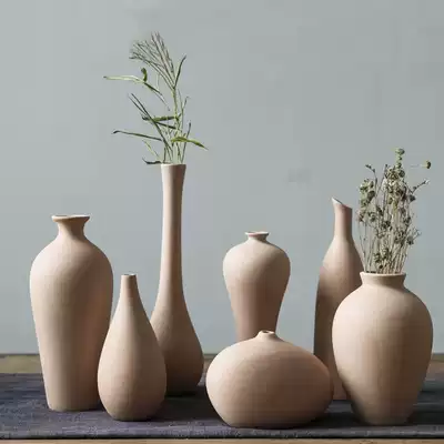 Cottage small Vase ornaments rough pottery green pottery pot holding partition decoration photo props retro semi-finished white tire