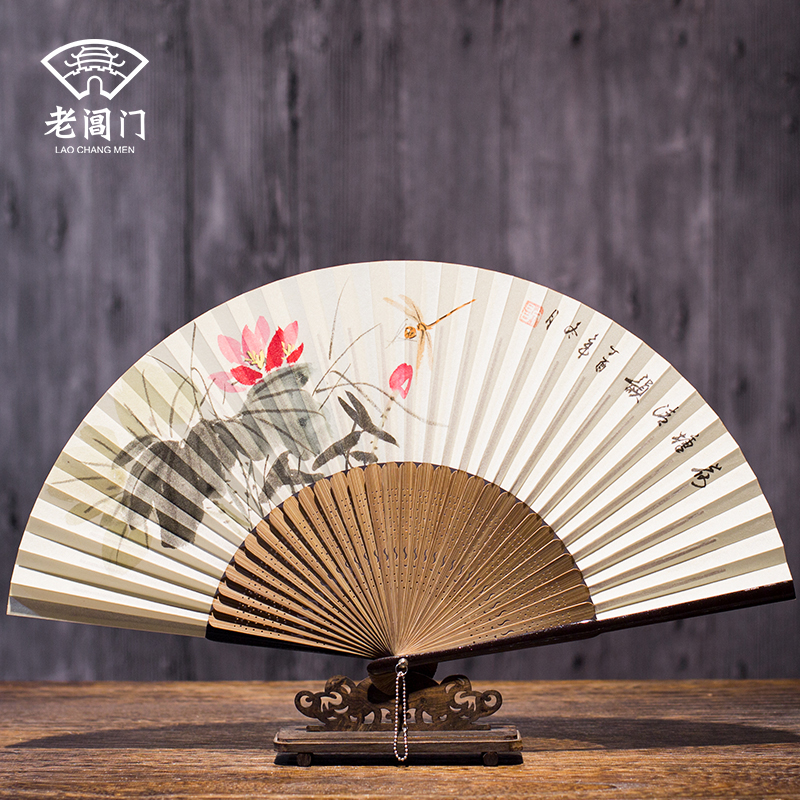 Old Gate Doors Summer Middle Country Wind Hand Painted Bifacial Folding Fan Genuine Silk Female Style Vintage Ancient Wind Fan Retro Style Gift Fan