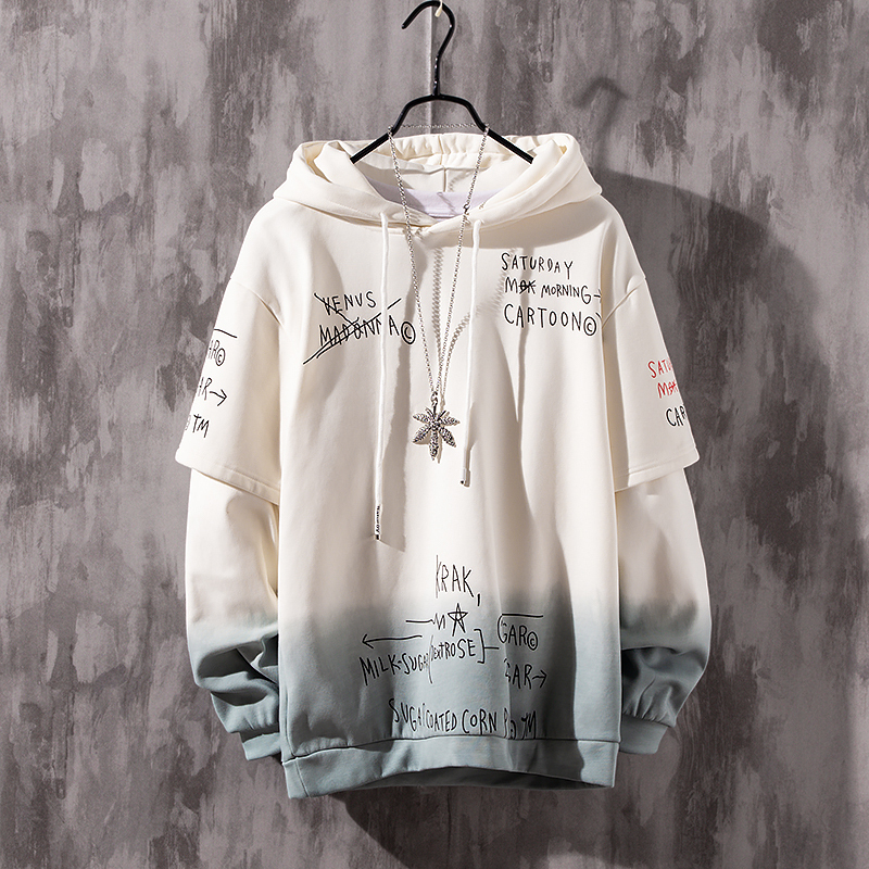 Gradient Color Early Spring Hooded Sweatshirt for Men and Women, Spring and Autumn Hoodie Jacket, Loose and Versatile, Fake Two-Piece Design, Long Sleeves