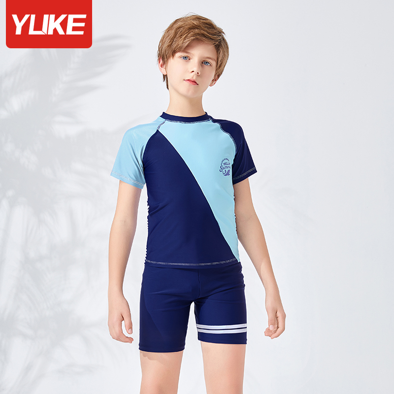 Children's swimsuit Boy Summer middle child boy short sleeve split 2021 new quick-drying sunscreen swimsuit suit
