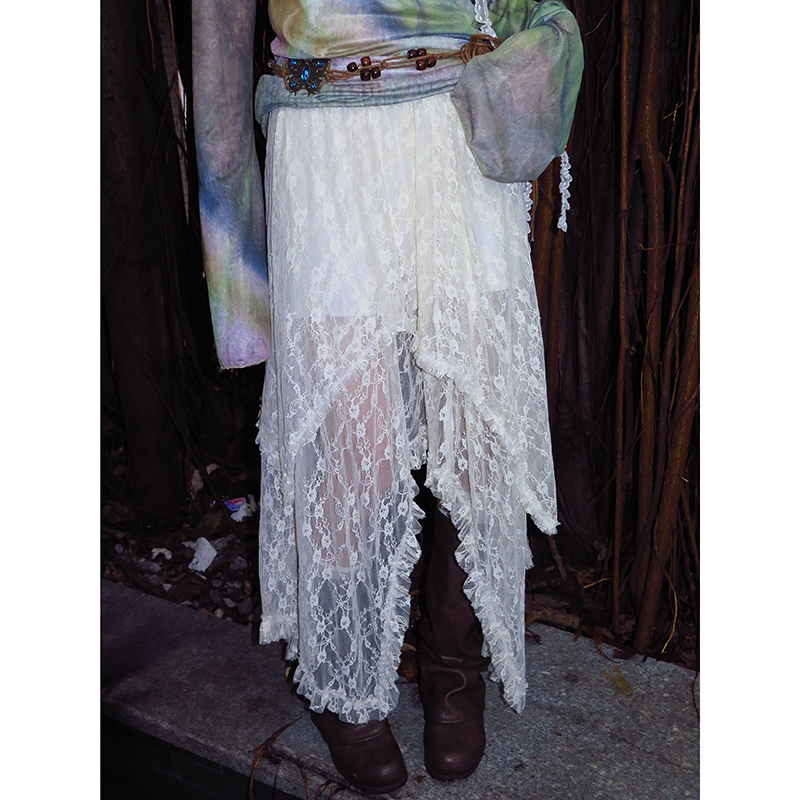 Bubble Pineapple Oil White Lace Skirt for Women, Irregular Wasteland Style Slightly See-Through Mid-Length Vintage Skirt Bubble Pineapple Oil White Lace Skirt for Women, Irregular Wasteland Style Slightly See-Through Mid-Length Vintage Skirt