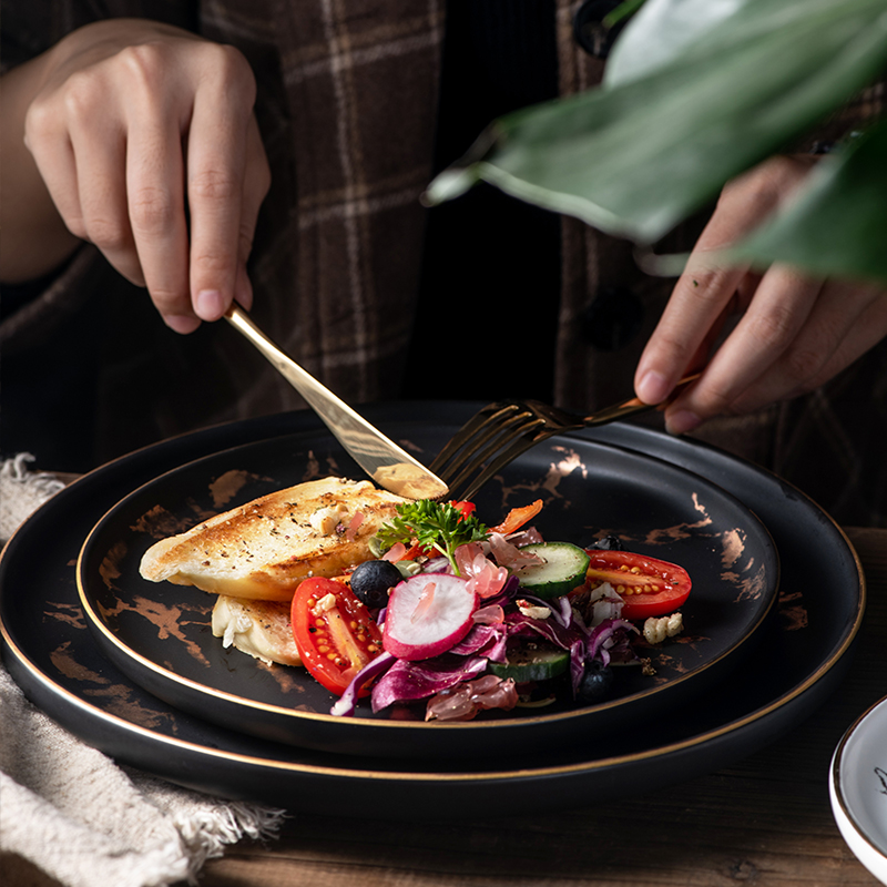 Nordic ins.net HongCan disc ceramic dish dish plate household creative marble plate beefsteak plate tableware