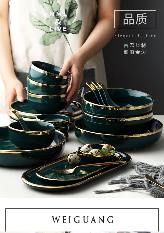 Northern dishes suit household individuality creative European - style key-2 luxury light green up phnom penh dishes ceramics tableware portfolio