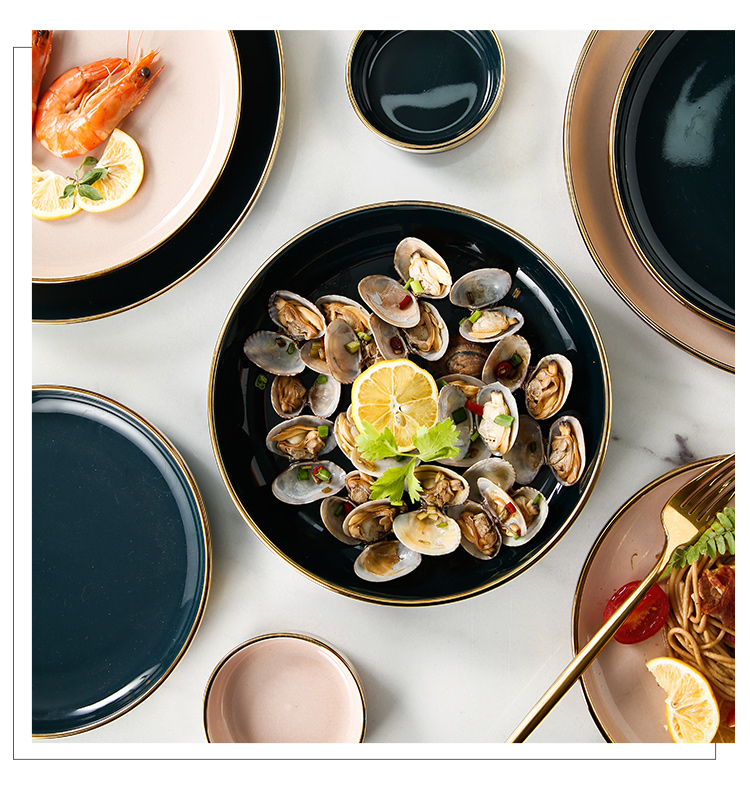 Light key-2 luxury food dish steak plate dessert plate western - style food dish Nordic dishes suit household tableware ceramic bowl plate combination