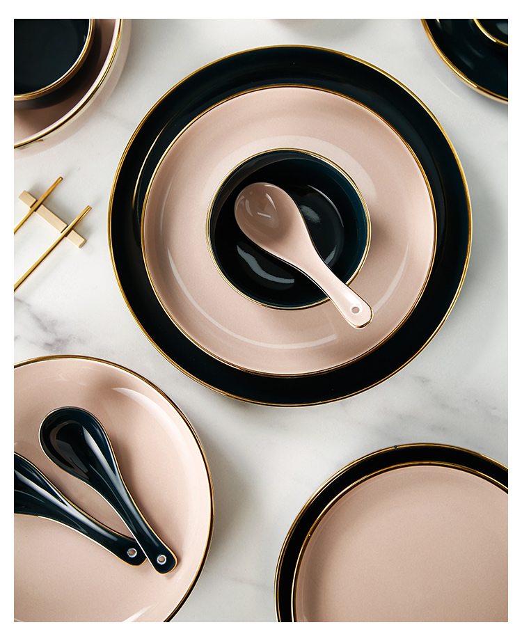 Light key-2 luxury food dish steak plate dessert plate western - style food dish Nordic dishes suit household tableware ceramic bowl plate combination
