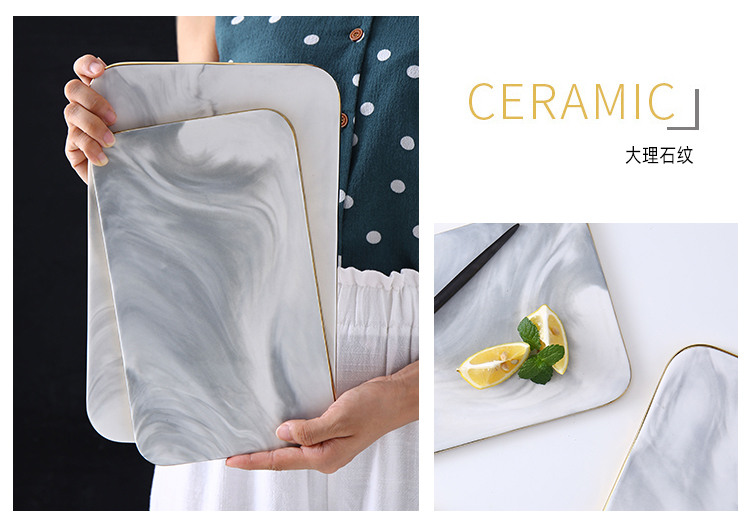 Ceramic marble creative home up phnom penh tray was chopping block European square jewelry flat cake dessert fruit bowl