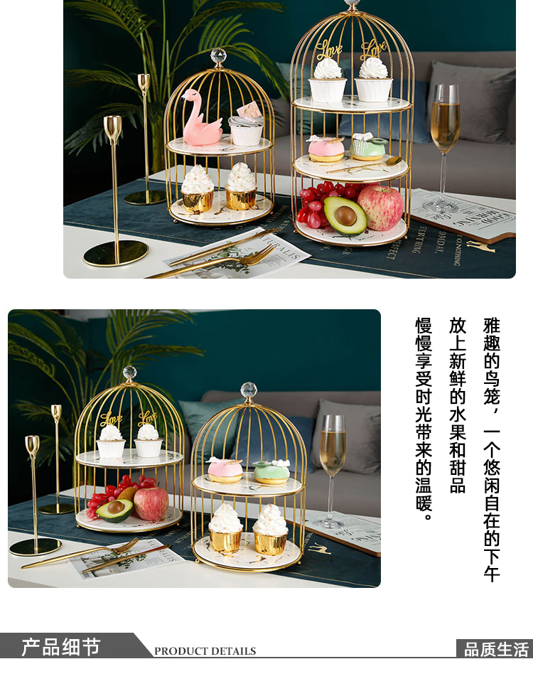 Creative dessert table furnishing articles show ceramic three - layer dessert tray was double heart cake afternoon tea shelf