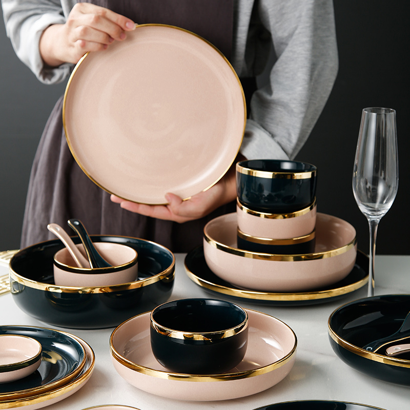 Light key-2 luxury food dish steak plate dessert plate western - style food dish Nordic dishes suit household tableware ceramic bowl plate combination