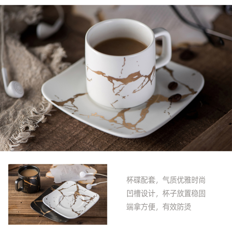 Nordic marble coffee cup suit household creative combination of up phnom penh small European - style key-2 luxury pottery afternoon tea cups and saucers