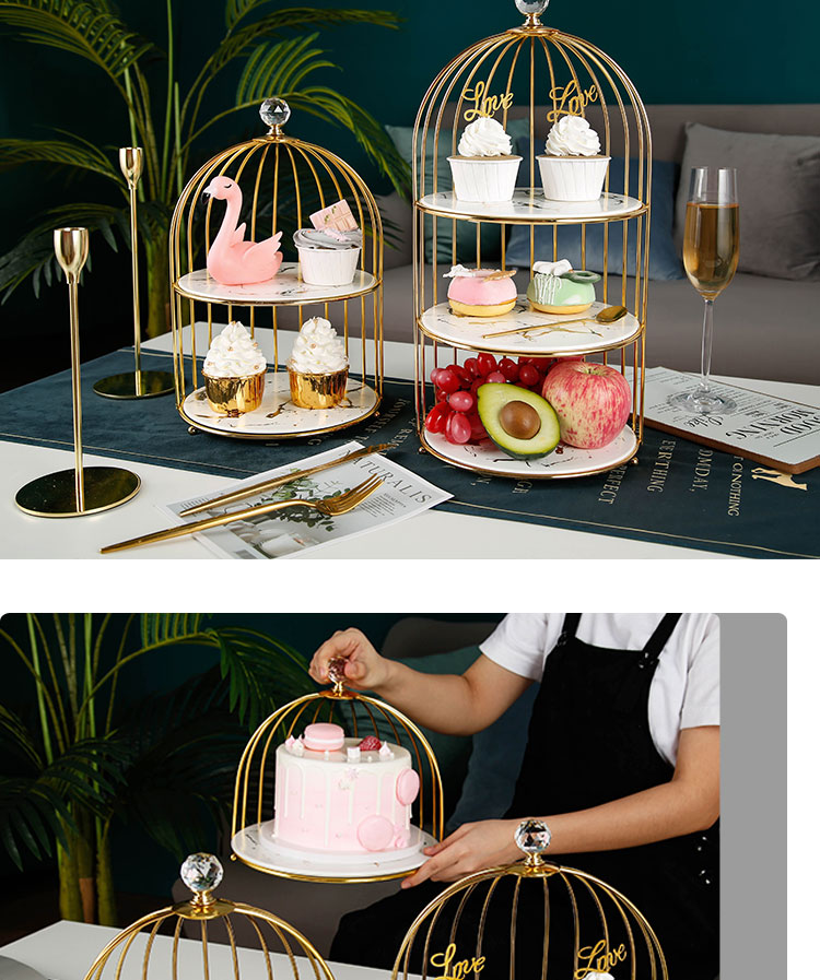 Creative dessert table furnishing articles show ceramic three - layer dessert tray was double heart cake afternoon tea shelf