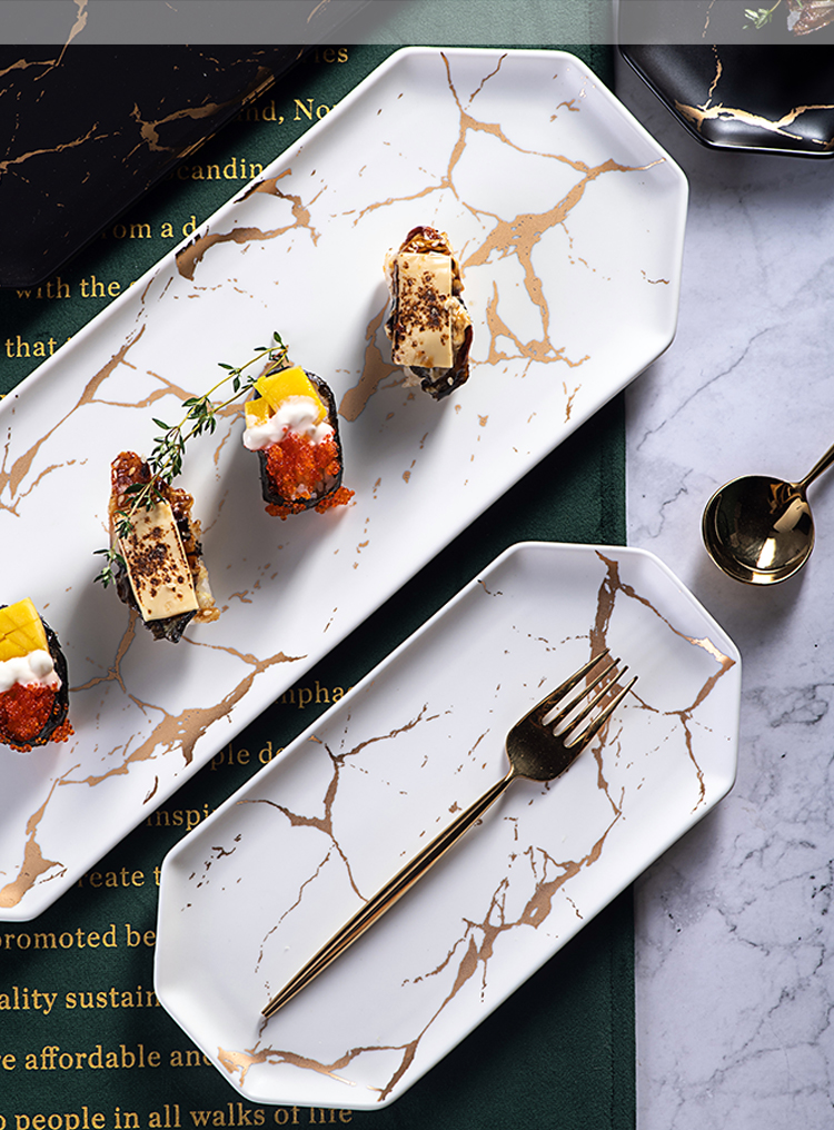 The Nordic marble plates creative ceramic household irregular rectangular plate sushi plate dessert plate tray was dinner plate