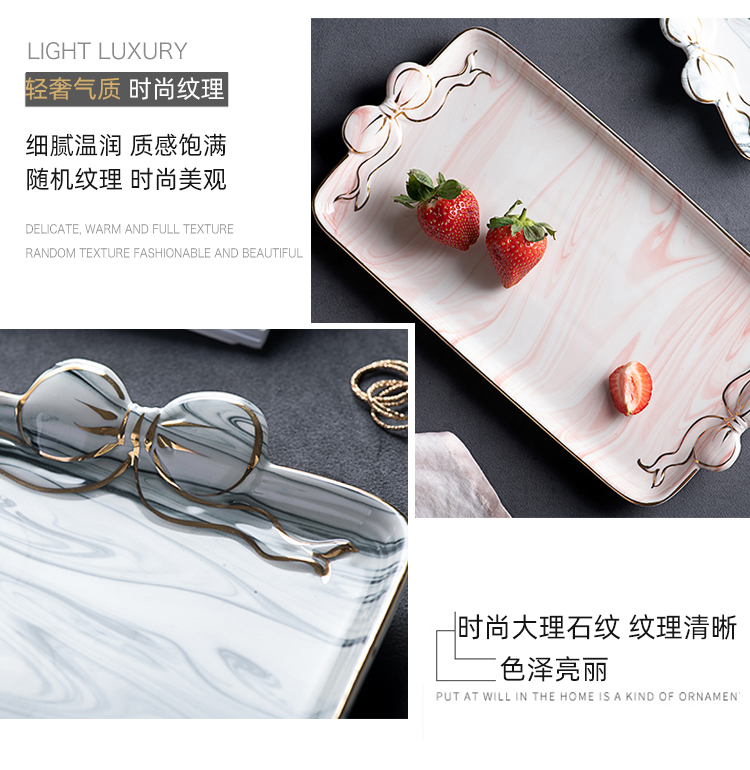 Nordic ceramic square tray marble afternoon tea heart receive fruit bowl dessert cake plate glass plates