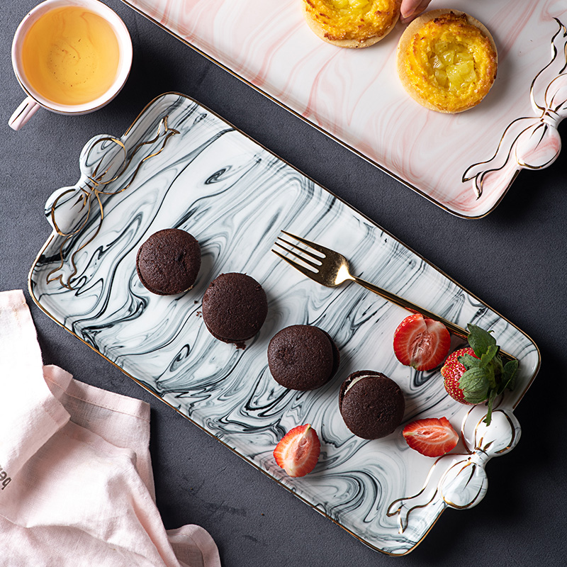 Nordic ceramic square tray marble afternoon tea heart receive fruit bowl dessert cake plate glass plates