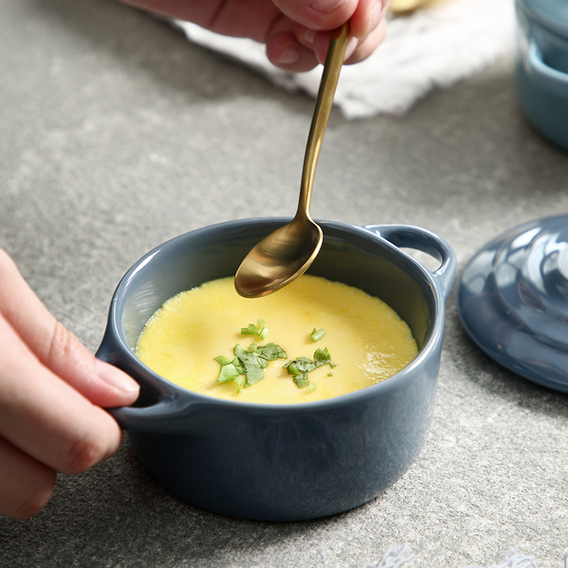 Ceramic baked bread and butter roasted bowl with cover ears sweet household shu she bird 's nest steamed egg stew soup bowl for Ceramic bowl