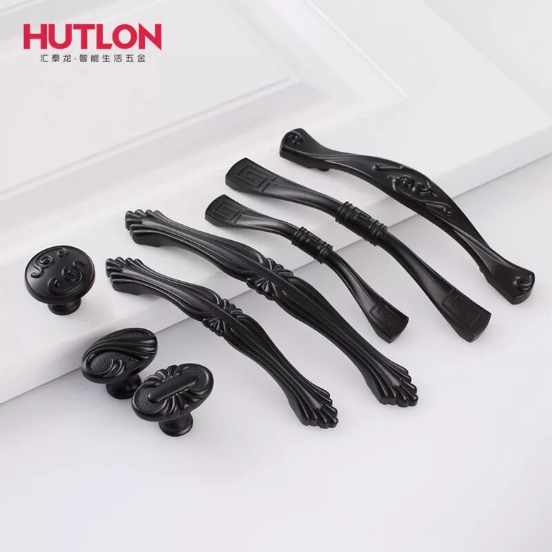 Huitai Dragon Overall Cupboard Drawer Handle Black Wardrobe Handle Display Cabinet Single Hole Small Handle White Handle