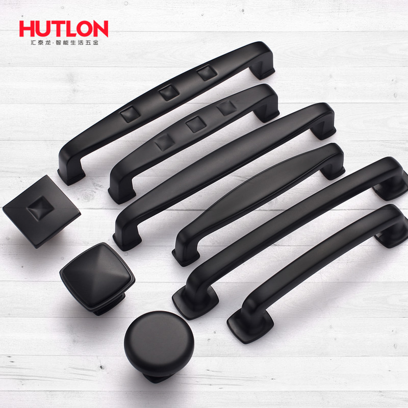 Huitai Dragon Overall Cabinet Drawer Handle Black Wardrobe Door American Handle Modern Minimalist Cabinet Single Hole Small Handle