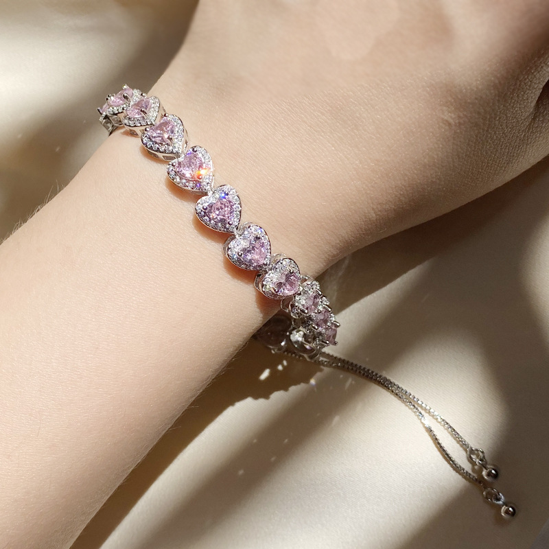 Soul Brilliant Princess Pink Gemstone Bracelet Designer 18K Gold Plated Zirconium Diamond Luminous Heart-Shaped Bracelet Necklace Soul Brilliant Princess Pink Gemstone Bracelet Designer 18K Gold Plated Zirconium Diamond Luminous Heart-Shaped Bracelet Necklace