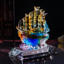 Smooth sailing dragon head boat ornaments glass crafts living room TV cabinet decorations new store opening gifts high-grade