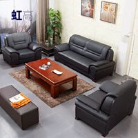 Honggao Văn phòng Sofa Da Nghệ thuật Nội thất Cuộc họp Kinh doanh Lễ tân Sofa ba người Kết hợp Bàn cà phê - Nội thất văn phòng ghế xoay văn phòng giá rẻ