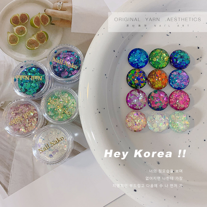Ins Korean big sequins manicure accessories 2022 new net red hot style glitter powder glue burst color patch import - Taobao