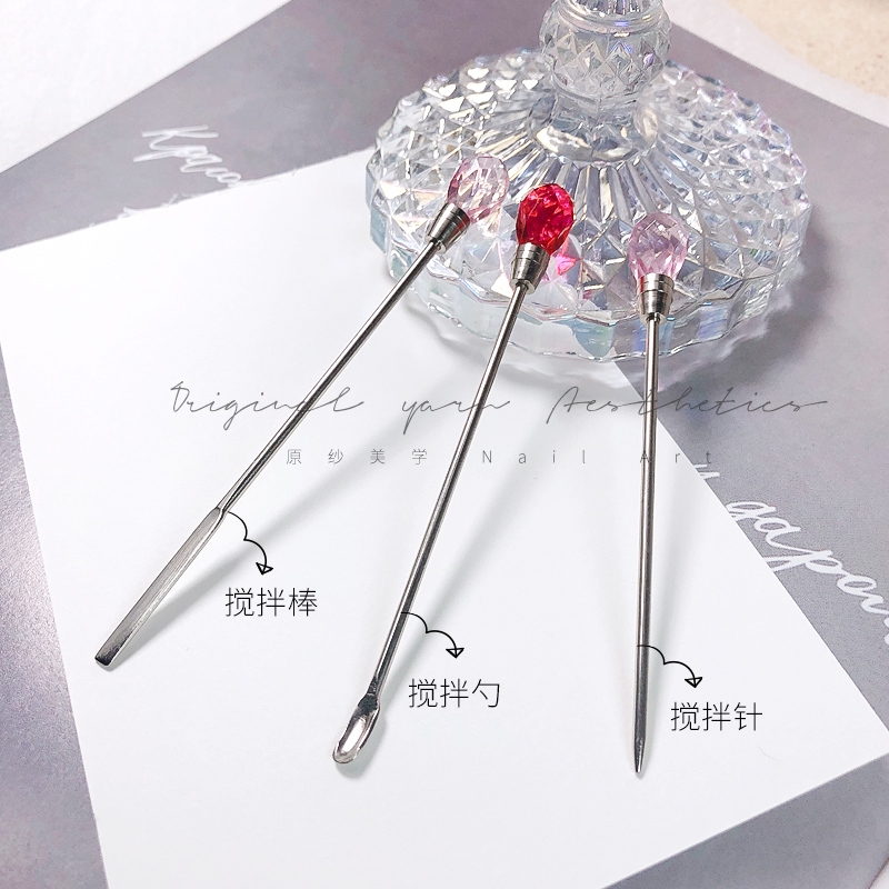 Japanese manicure tool glue stick canned phototherapy painted glue stirring stick multi-functional point flower needle flash powder sequin spoon