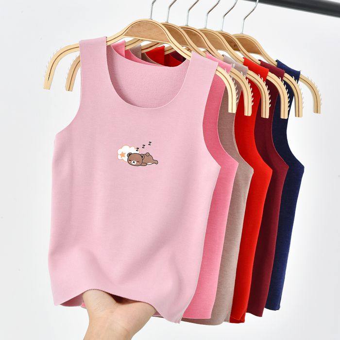 Children's non-marking warm vest de velvet autumn and winter baby close-fitting bottoming sling boys and girls self-heating plus velvet underwear