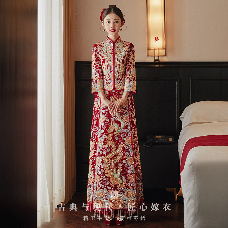 Summer suhe traditional wedding dress for bride, suitable for teen, dragon and phoenix