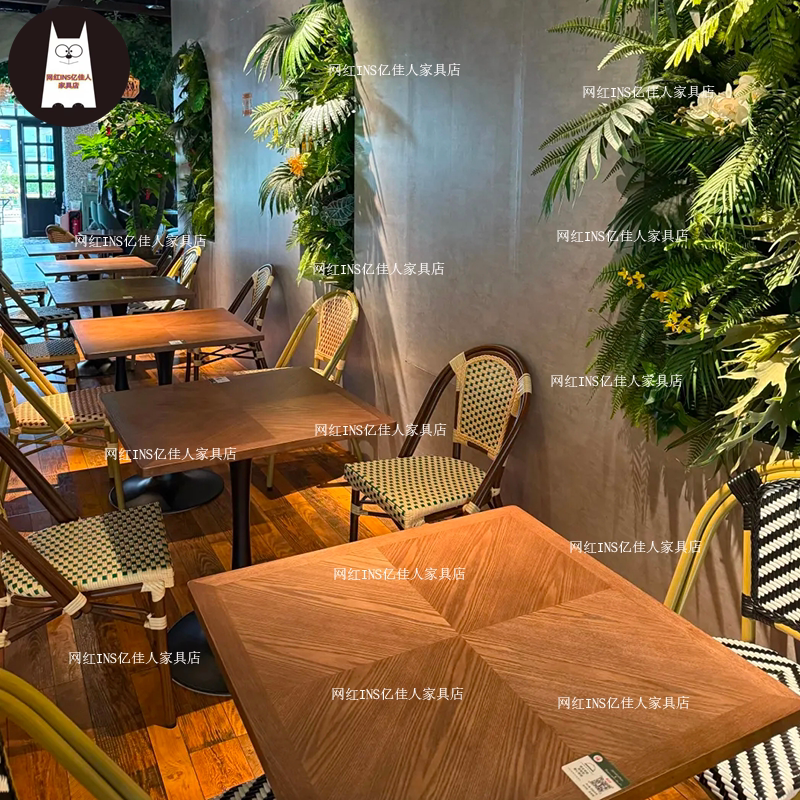 Cafe, Dessert Shop, Milk Tea Shop, Antique-Style Solid Wood Dining Table, Hotel Restaurant, Commercial Snack Bar, Bar Table and Chair Set