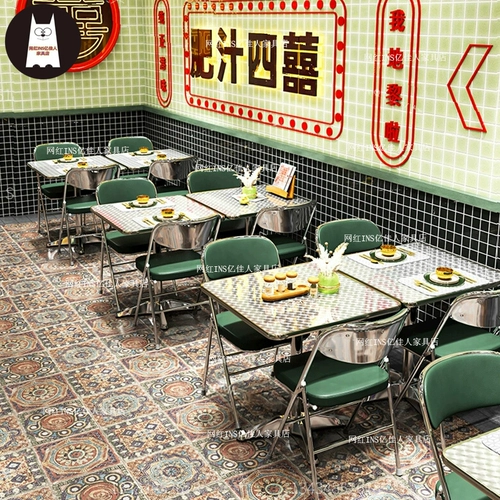 Чайный ресторан в гонконгском стиле, диван в индустриальном стиле, стол и стул, комбинация барбекю, закуски, чай с молоком, складной обеденный стол и стулья в стиле ретро