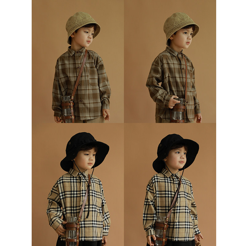 Toy Boy Plus Fleece Shirt Winter Wear 2022 New Kids Warm Plaid Shirt Baby Long Sleeve Top