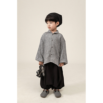 Young Yo-yo Boy Shirt Spring Autumn Loose Breathable Cotton Linen Small Turnover Shirt Jacket Minimalist Long Sleeve Child Blouse Tide