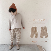 Young boy straight bar lattice pants spring and autumn clothes new childrens leisure trousers Korean pants small children loose tide
