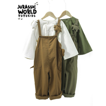 Young Yo-yo Boy Back With Pants Spring Autumn 2022 New Cotton Fabric Small Dinosaur Shoulder Strap Adjustable Cartoon Children Pants