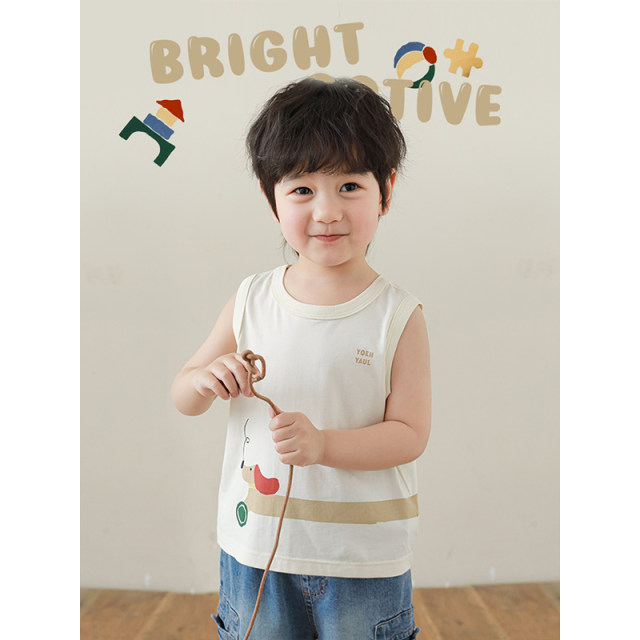 Youyou Boys Summer New Sleeveless Vest Contrast Color T-Shirt Loose Casual Shorts Colorful Building Block Series suit