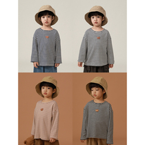 Young Yo-yo Boy 2022 Spring Dress New Striped T-shirt Small Bear Cartoon Long Sleeve Children Fight Undershirt Foreign Air