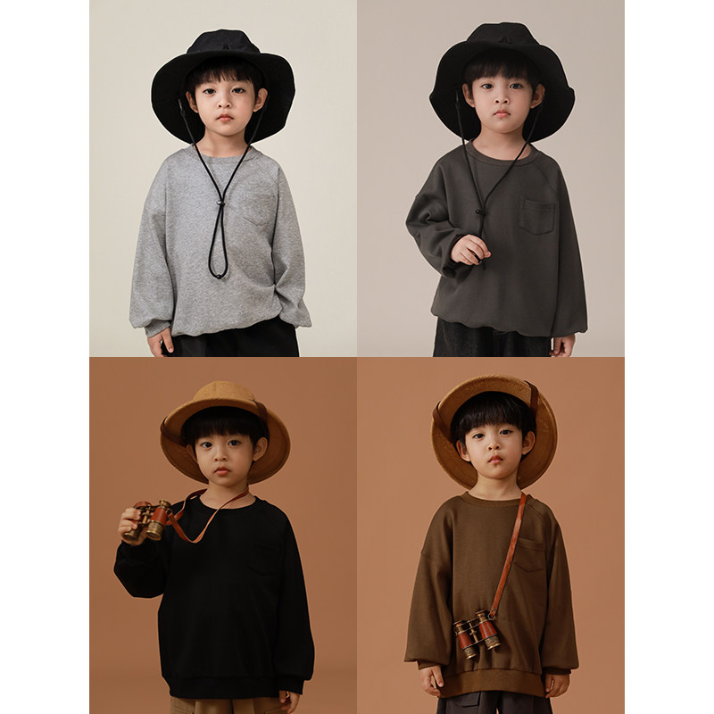 Youyou Boys Sweater 2022 Spring and Autumn New Western Style Baby Solid Color Children's Spring and Autumn Simple Twill All-match Top
