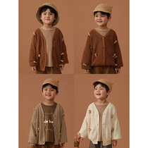 Young children knit cardiovert 2022 Spring autumn new small bear cartoon sweater minimalist jacket boy spring load wave