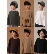 Young boy T-shirt long sleeve splicing design 2022 new minimalist pure color 100 hitch undershirt child spring load