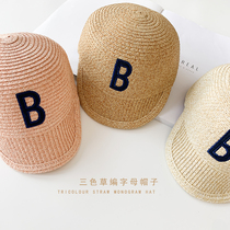 Youyou baby straw hat summer new sunshade cap boy letter sunscreen hat children straw foreign hat
