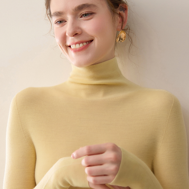 【Machine Washable】Fine-Spun Yangzi Yarn Turtleneck Knit Base Layer 100% Pure Wool Sweater with Stacked Collar and Long Sleeves