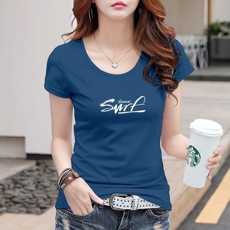 South Korea 2022 new summer pure cotton letters printed T-shirt female short sleeves ins sashimi black T-shirt round collar blouse